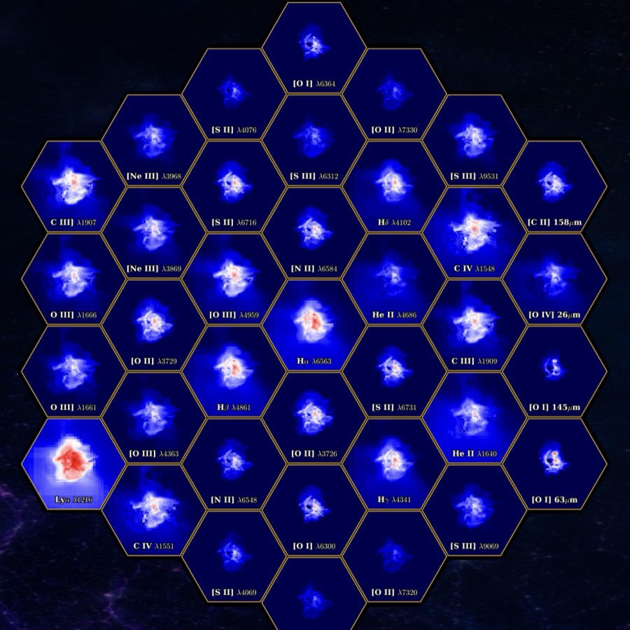 Hexagonal mosaic of mock emission-line maps